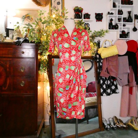 The Seamstress of Bloomsbury 1940's Style Atomic Satin Mabel Dress Sz UK8 - Picture 3 of 11